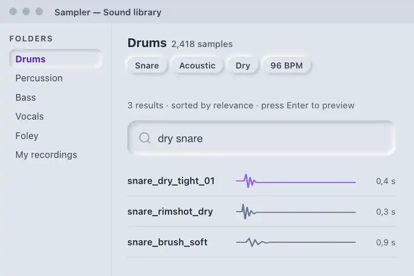 Finding a sample — software sampler sound library — Neu Input example 3