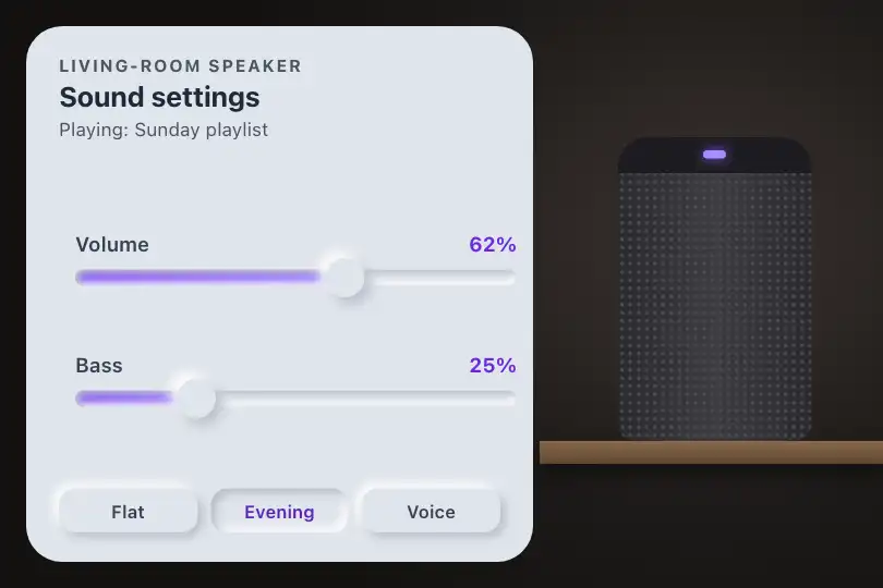 Volume and bass of a living-room speaker — the speaker's app — Neu Slider example 1