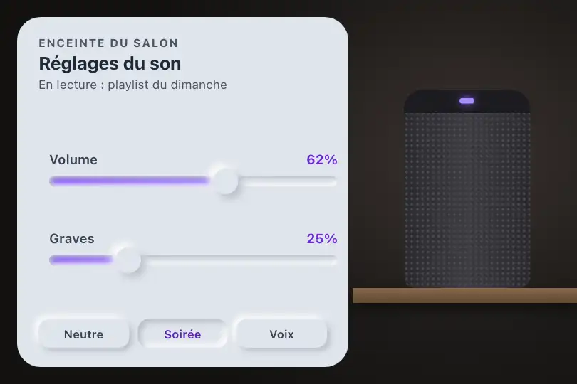 Volume et graves d'une enceinte de salon — appli de l'enceinte — Neu Slider exemple 1