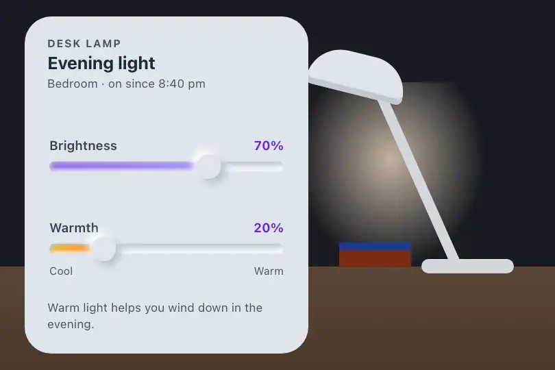 Brightness and color temperature — connected desk lamp — Neu Slider example 3