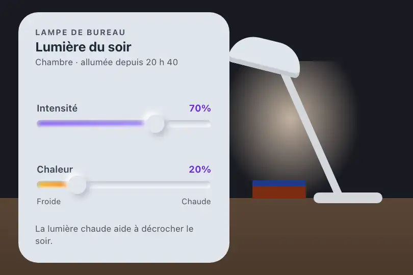 Intensité et température de couleur — lampe de bureau connectée — Neu Slider exemple 3