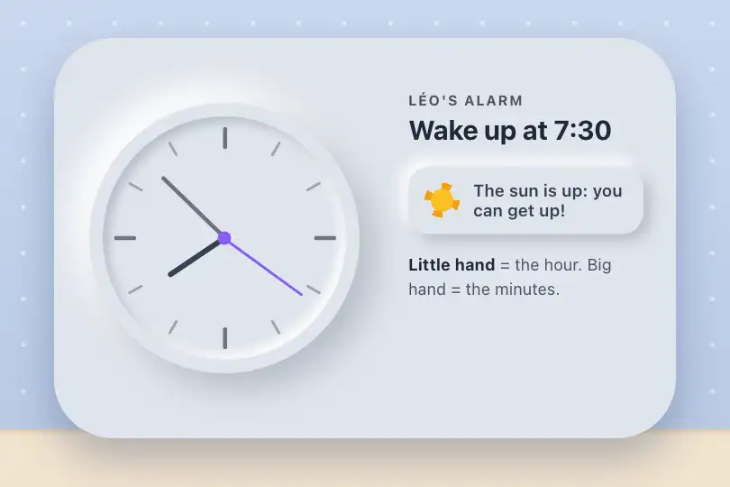 Learning to tell the time — connected alarm clock for children — Neu Clock example 1