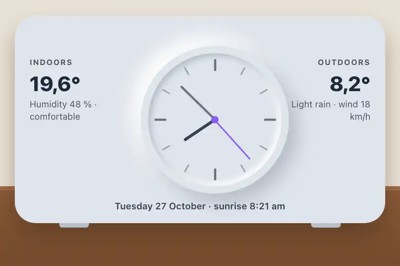 Time on an indoor weather station — screen on the sideboard — Neu Clock example 2