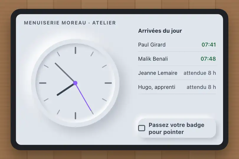 Pointeuse tactile d'un atelier de menuiserie — Neu Clock exemple 3