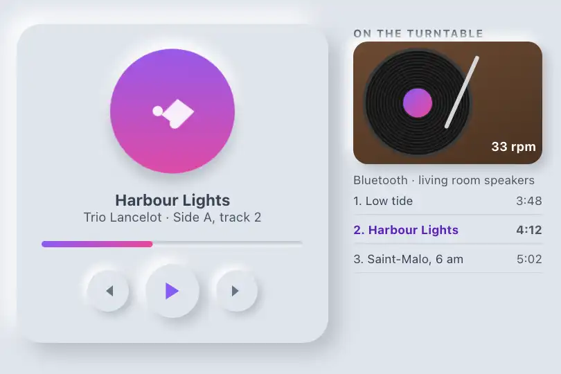 Player for a connected turntable — companion app — Neu Music Player example 1