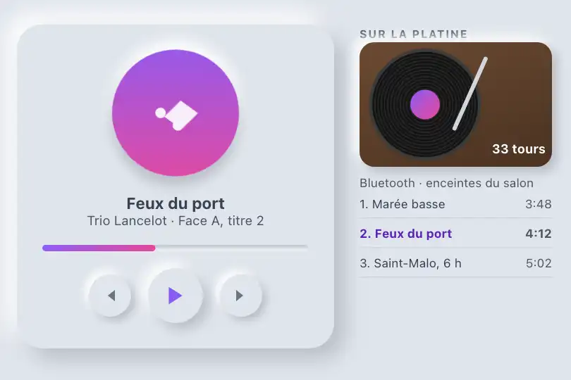 Lecteur d'une platine vinyle connectée — appli compagnon — Neu Music Player exemple 1