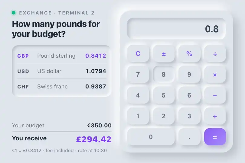 Converting currencies — a bureau de change kiosk — Neu Calculator example 1
