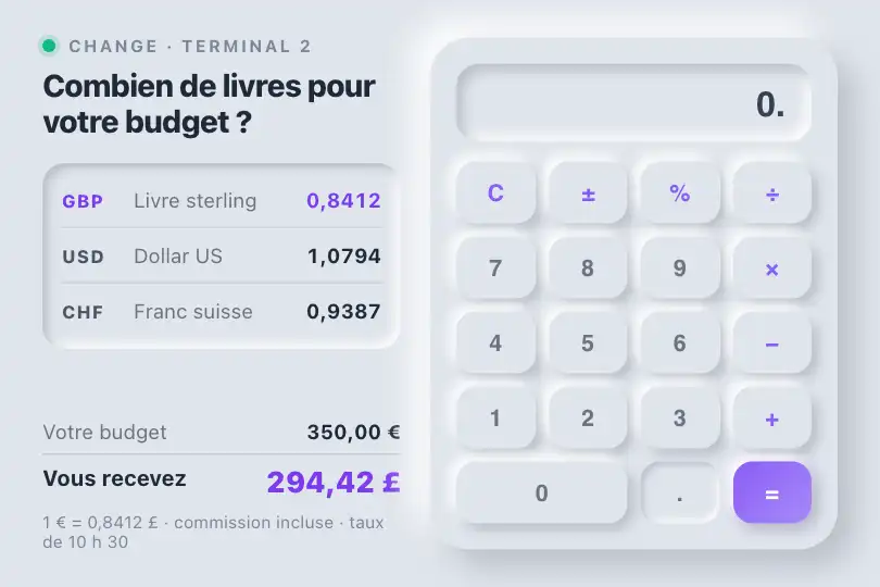 Convertir des devises — borne d'un bureau de change — Neu Calculator exemple 1