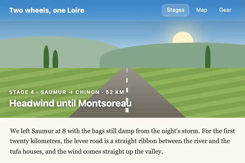 Navigation of a cycling travel journal — a blog of full-frame photos — Frosted Glass Navbar example 2
