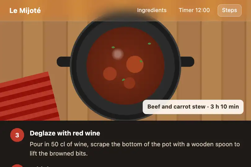 Header of a step-by-step recipe — an online food magazine — Frosted Glass Navbar example 3