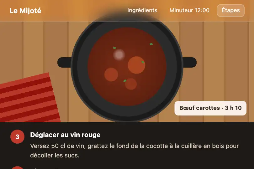 En-tête d'une recette pas à pas — magazine culinaire en ligne — Frosted Glass Navbar exemple 3