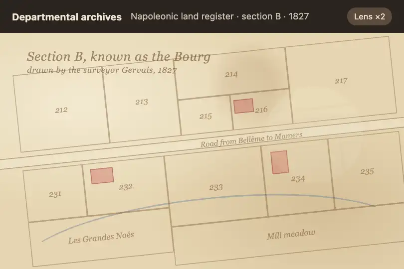 Deciphering a scanned old map — the departmental archives' website — Liquid Lens Magnifier example 1