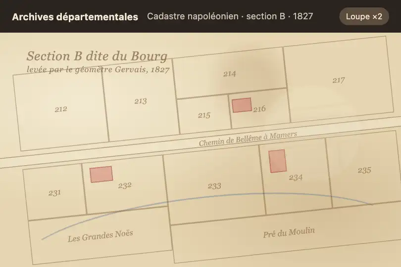 Déchiffrer une carte ancienne numérisée — site des archives départementales — Liquid Lens Magnifier exemple 1