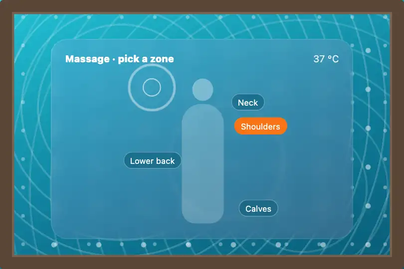 Choosing a massage jet — a garden hot tub's touch panel — Glass Ripple Touch example 1