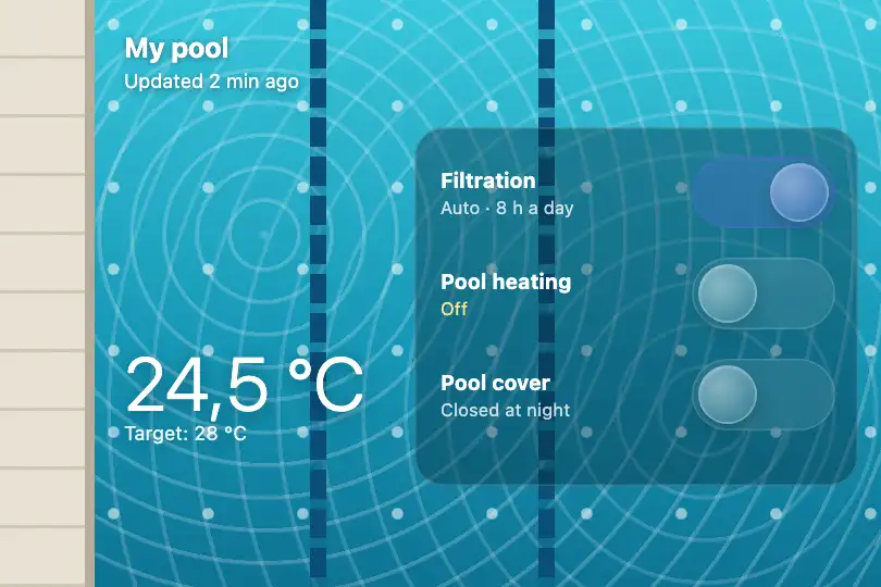 Turning on the pool heating — a connected pool app — Liquid Glass Toggle example 1