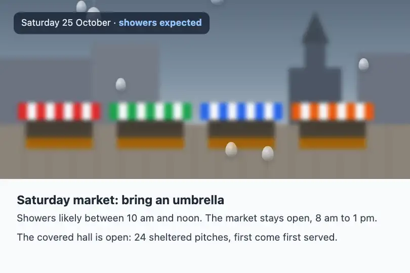 Rain alert for the Saturday market — a town hall's website — Rain on Glass example 1