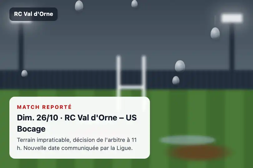 Match reporté pour terrain impraticable — site d'un club de rugby amateur — Rain on Glass exemple 3