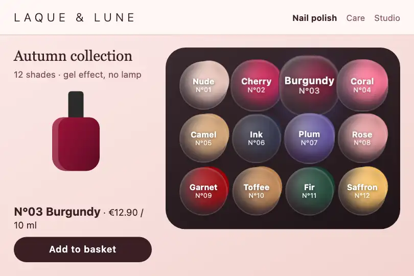 Nail polish swatches — a nail salon's online shop — Bubble Glass Grid example 3