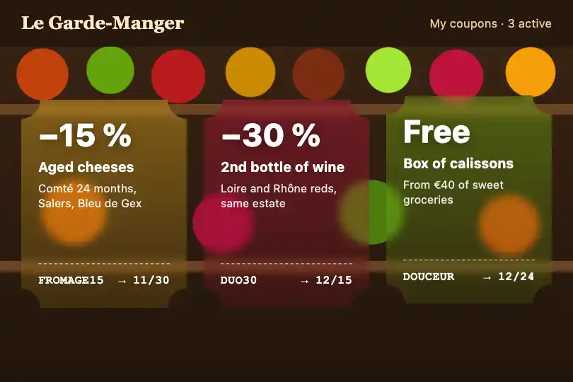 Discount coupons of a delicatessen — Scooped Containers example 2