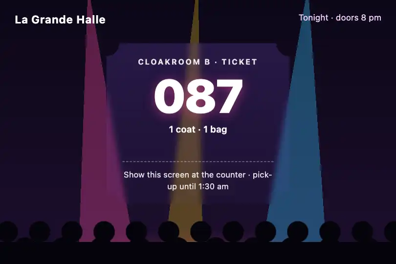 Cloakroom tickets of a concert hall — the venue's app — Scooped Containers example 3