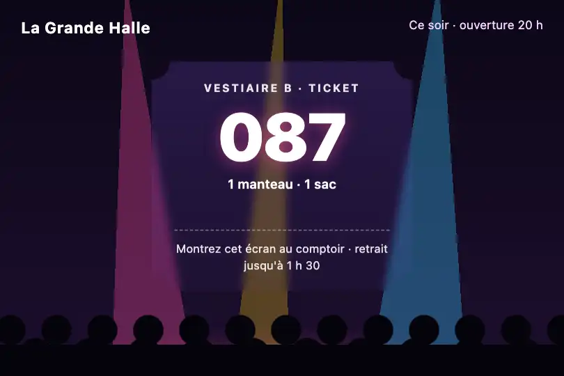 Tickets de vestiaire d'une salle de concert — appli de la salle — Scooped Containers exemple 3