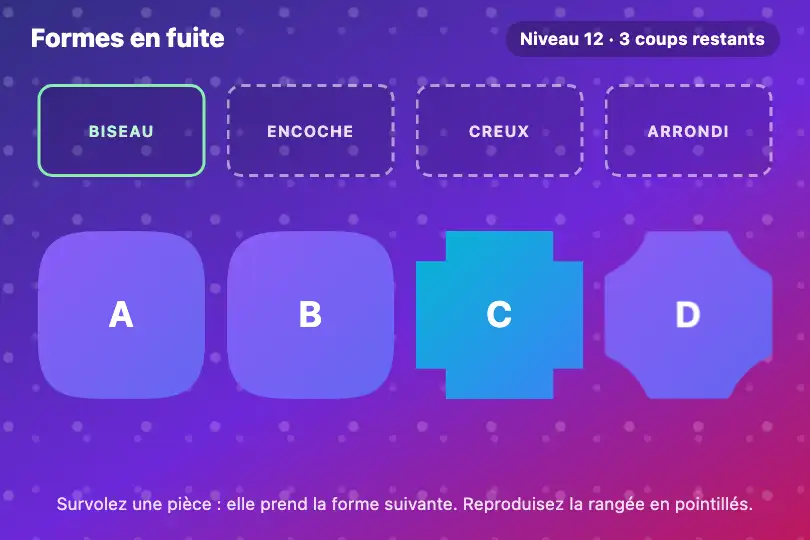 Pièces d'un jeu de casse-tête de formes — jeu sur navigateur — Morphing Corner Shapes exemple 1