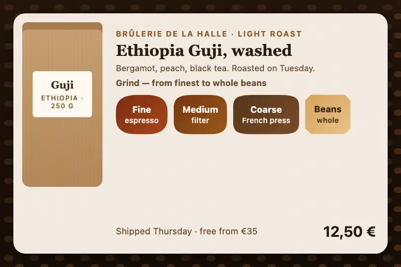 Choosing the grind — a coffee roaster's online shop — Organic Button Set example 1