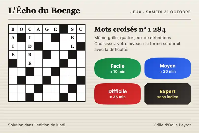 Niveaux de difficulté — mots croisés d'un quotidien régional — Organic Button Set exemple 2