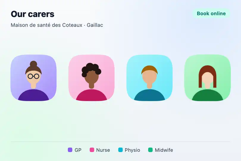 Team of a health center — “Our carers” page — Squircle Image Masks example 1