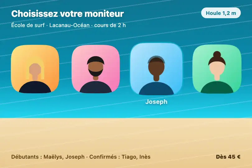 Choisir son moniteur — école de surf — Squircle Image Masks exemple 2