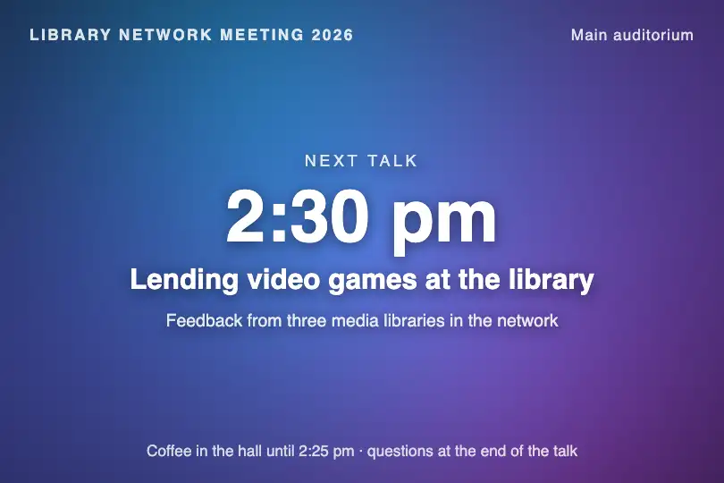 Stage screen between two speakers — a library network's annual meeting — Fluid Gradient example 1