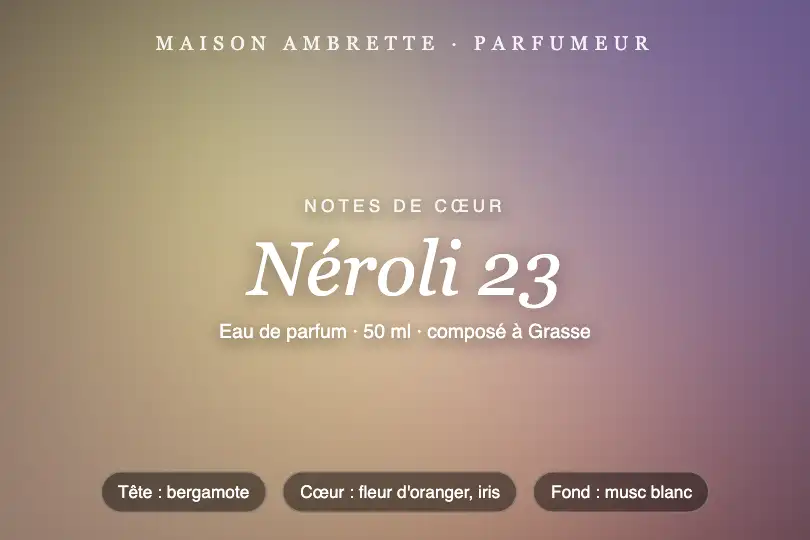 Page « Notes de cœur » d'un parfumeur de niche — Fluid Gradient exemple 2