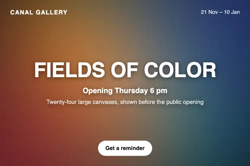 Holding page before the opening — the website of a gallery showing a colorist painter — Fluid Gradient example 3