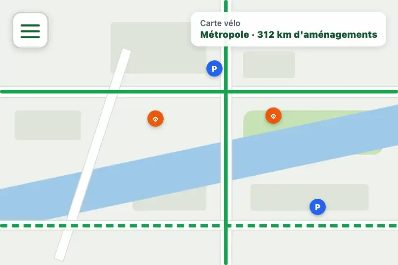 Panneau des calques d'une carte des pistes cyclables — appli vélo d'une métropole — Icon Morph exemple 2