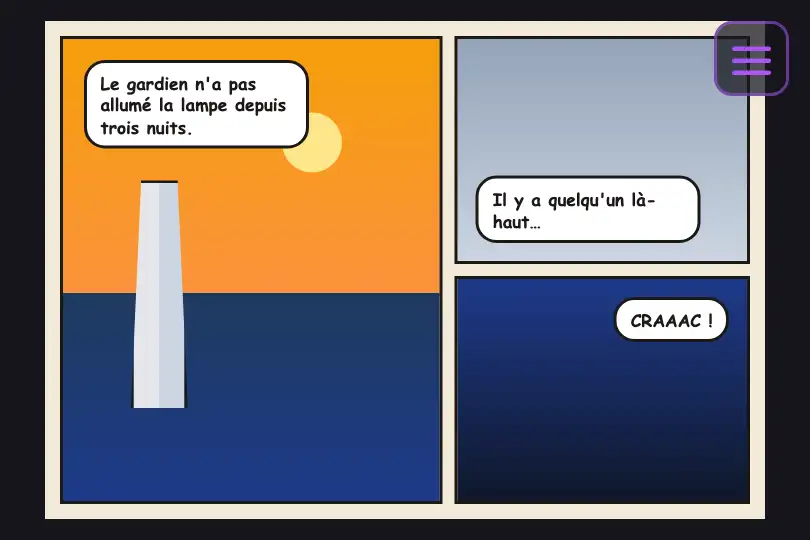 Bouton menu d'une appli de bande dessinée numérique — Icon Morph exemple 3