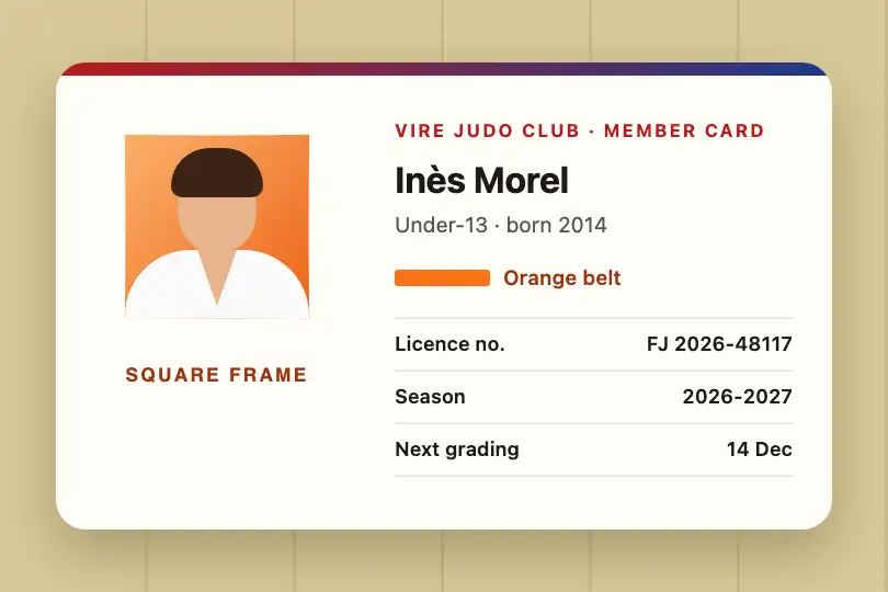 Member photo frame — digital membership card of a judo club — Shape Shifter example 1
