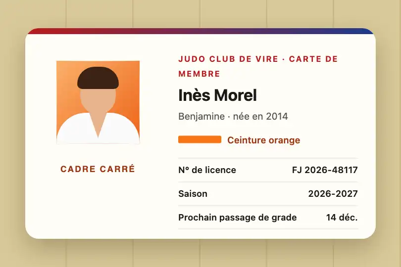 Cadre de la photo du licencié — carte de membre numérique d'un club de judo — Shape Shifter exemple 1
