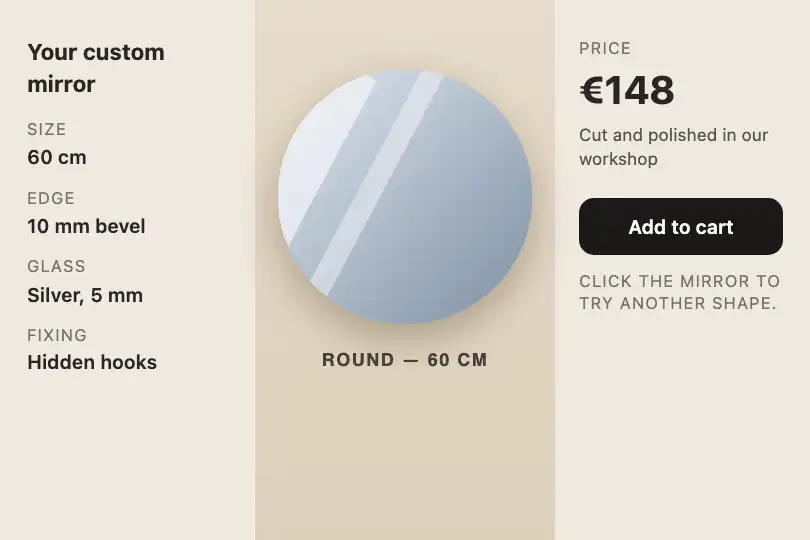 Cutting template for a custom mirror — an online glazier's configurator — Shape Shifter example 2