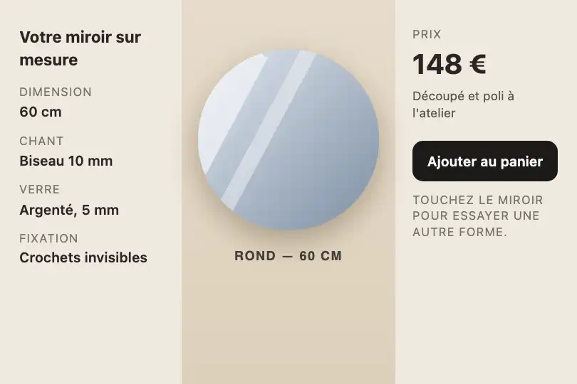 Gabarit de découpe d'un miroir sur mesure — configurateur d'un miroitier en ligne — Shape Shifter exemple 2