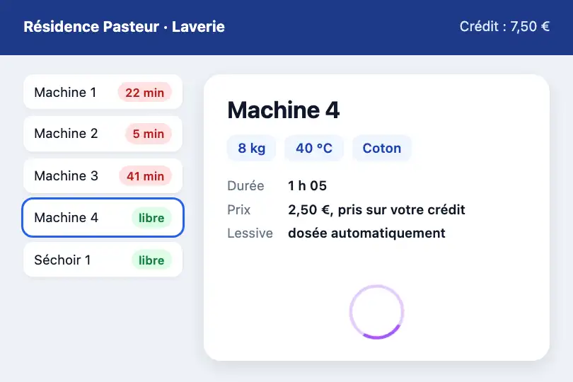 Lancer la machine n° 4 — appli de la laverie connectée d'une résidence étudiante — Button Morph exemple 1