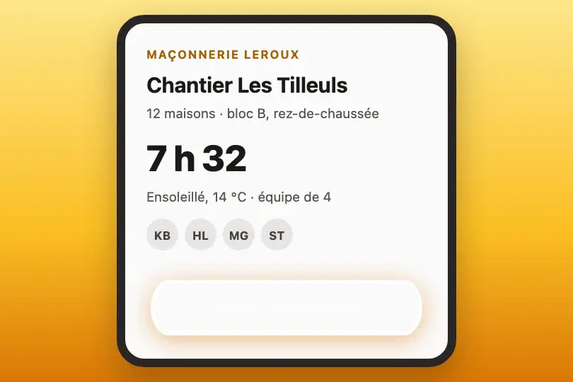 Pointer son arrivée sur le chantier — appli de pointage d'une entreprise de maçonnerie — Button Morph exemple 2