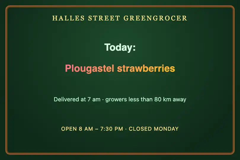 Today's delivery — a greengrocer's digital board in the shop window — Text Morph example 3