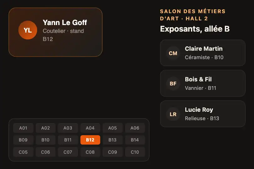 Exposant du salon des métiers d'art — fiche d'un forgeron coutelier — Card Morph exemple 2