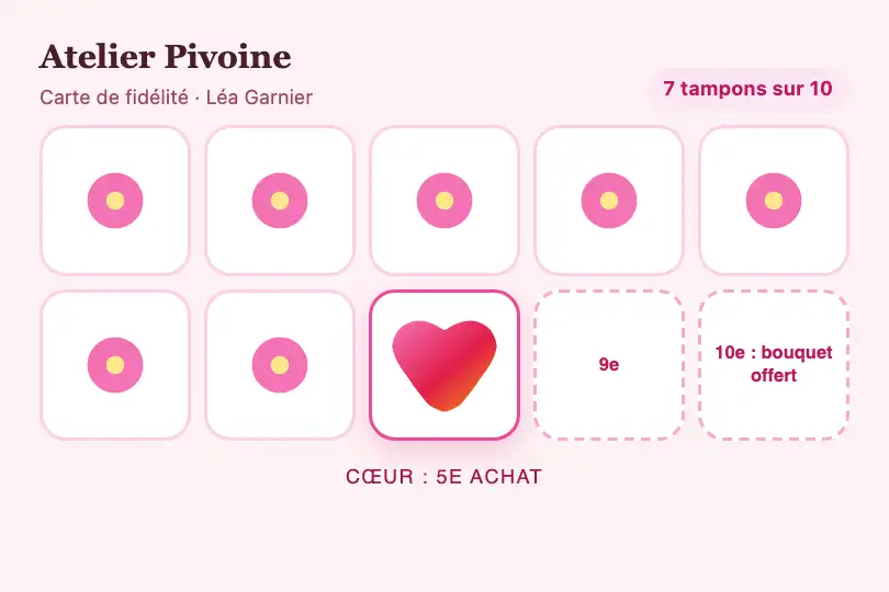 Tampon de fidélité — carte de fidélité numérique d'un fleuriste — SVG Path Morph exemple 1
