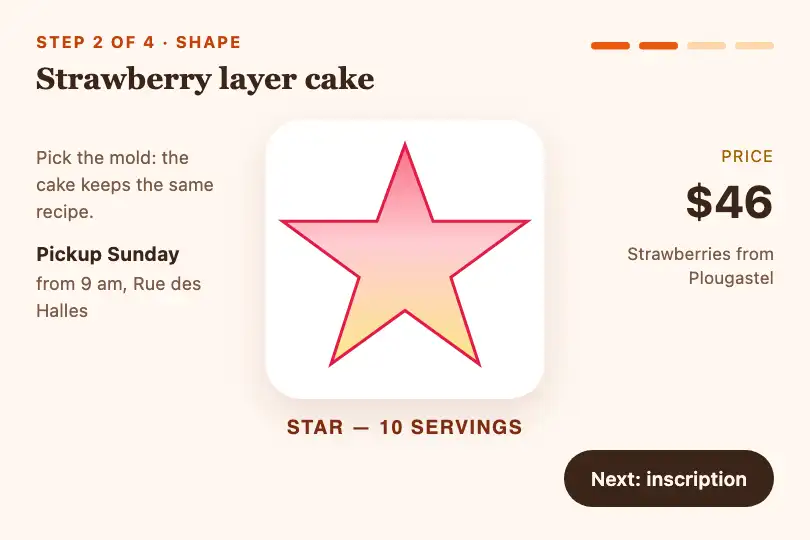 Cake shape — the "Shape" step of a pastry shop's online order — SVG Path Morph example 2