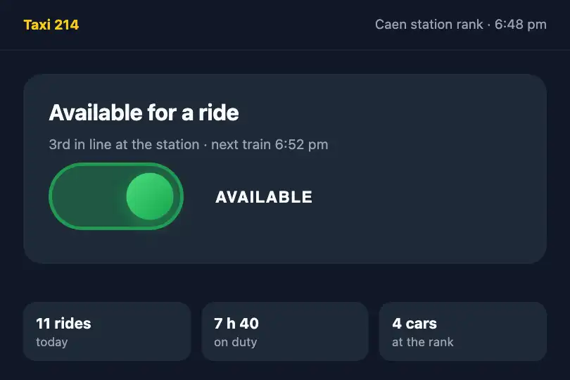 Available / on break — a taxi driver's app — Toggle Morph example 1