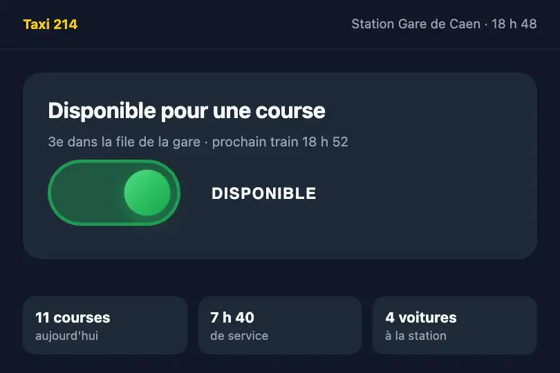 Disponible / en pause — appli d'un chauffeur de taxi — Toggle Morph exemple 1