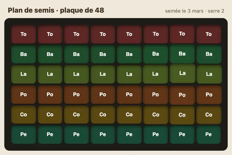 Plaque alvéolée de 48 godets — planificateur de semis d'un maraîcher — Predictive Grid Morph exemple 1