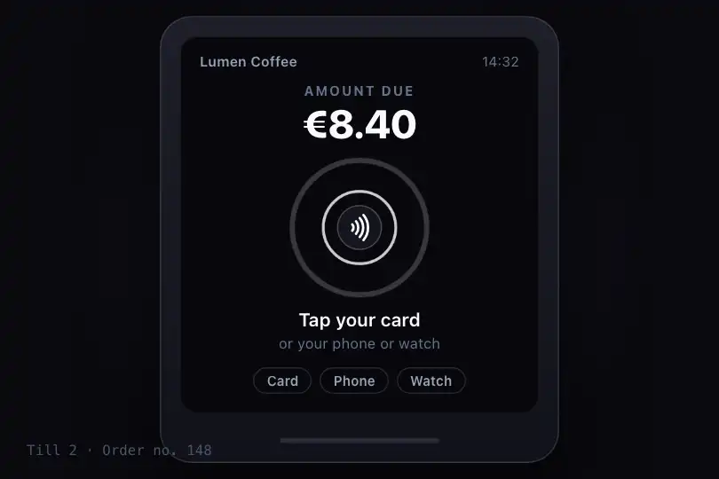 Contactless payment terminal — 'Tap your card' — Pulse Ring example 2