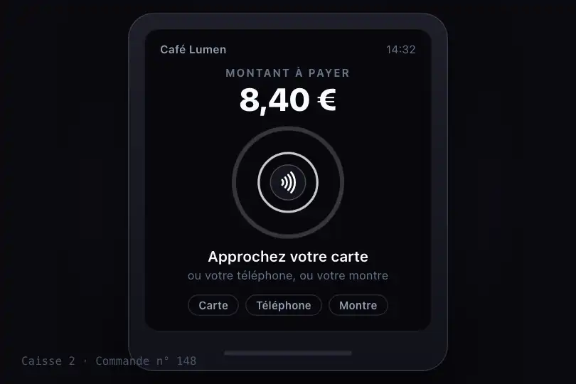 Terminal de paiement sans contact — « Approchez votre carte » — Pulse Ring exemple 2
